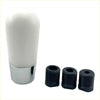 White and chrome 9cm toshi gear knob with three black threaded adapter caps for easy installation