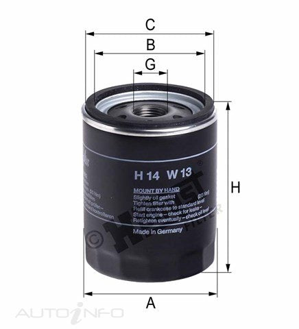 Hengst Oil Filter PH4482 Fiat - H14W13