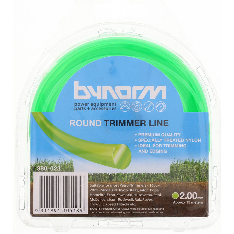 Bynorm Trimline Green 2.0mm x 15M (Suits Most Elec/Petrol
