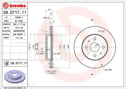 Brembo Disc Rotor Front Toyota Daihatsu BB 05-On16 - 09.D717.11