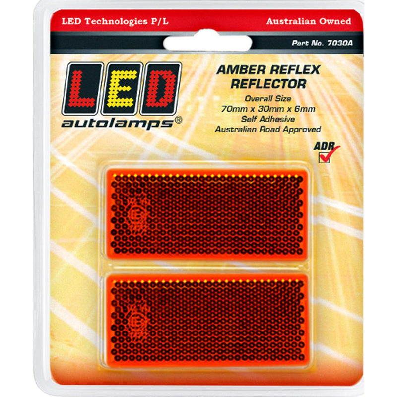 LED Autolamps Reflector Amber 70mmx30x6mm Rectangular