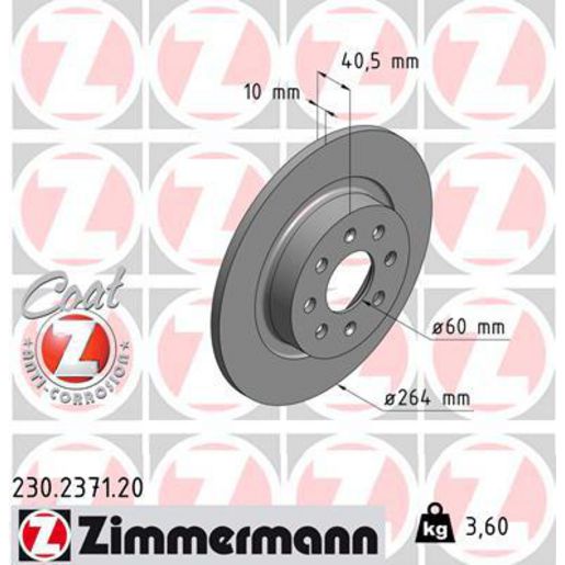 Zimmermann OE Coat Z Brake Rotor Single 264mm Rear
