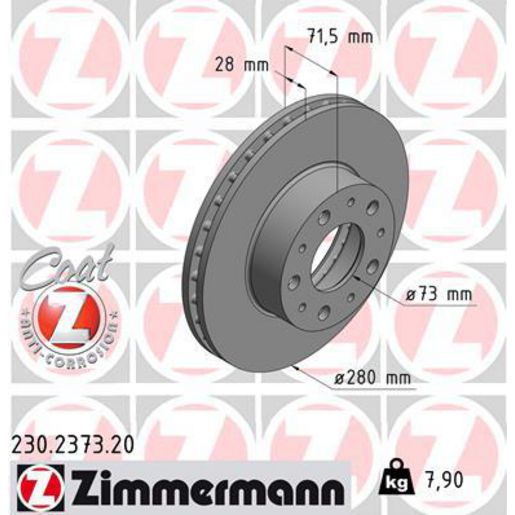 Zimmermann OE Coat Z Brake Rotor Single 280mm Front