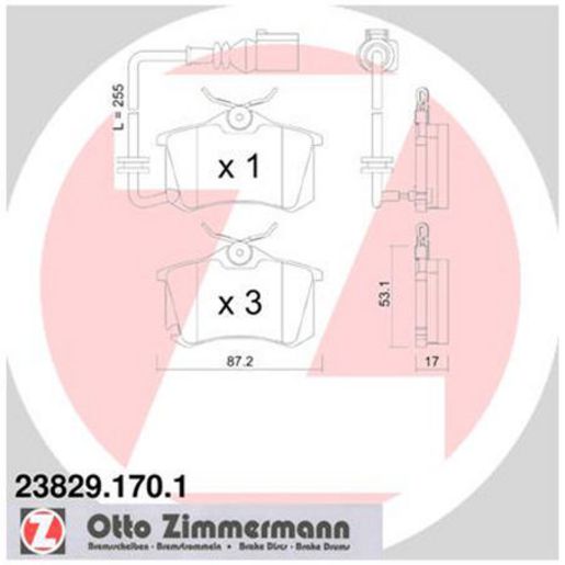 Zimmermann Brake Pad Rear Set w/ Sensor 23829.170.1