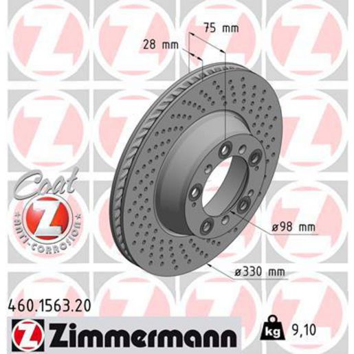 Zimmermann OE Coat Z Brake Rotor 330mm Rear RH 460.1563.20