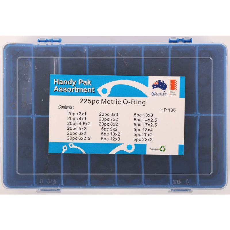 Circlips Australia O-Ring Kit-225Pc Metric HP136