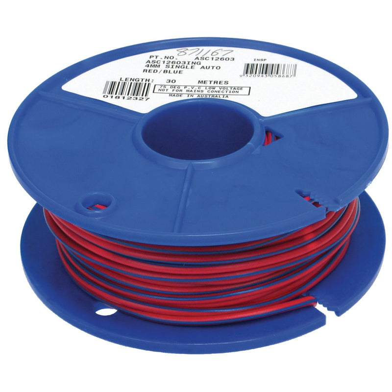 OEX Automotive Cable Single Core 3mm Red W/Blue Trace 30M