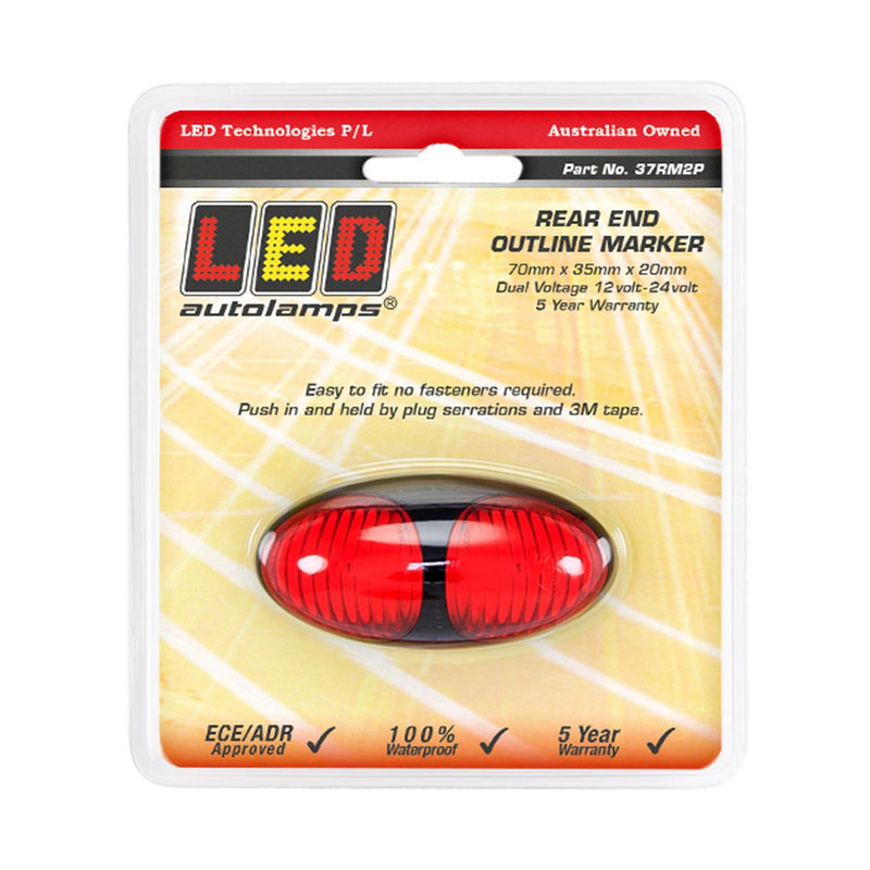 LED Autolamps Rear Marker with Black Bezel Red 70x36x20mm