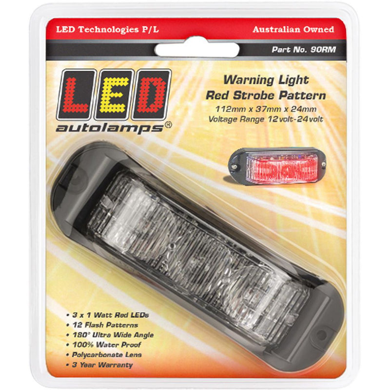 LED Autolamps Red Emergency Lamp with Strobe 112mm 90RM