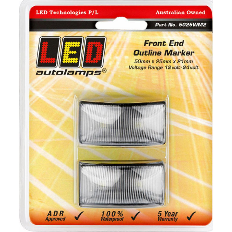 LED Autolamps Front Marker White 50x25x21mm 12-24V Twin