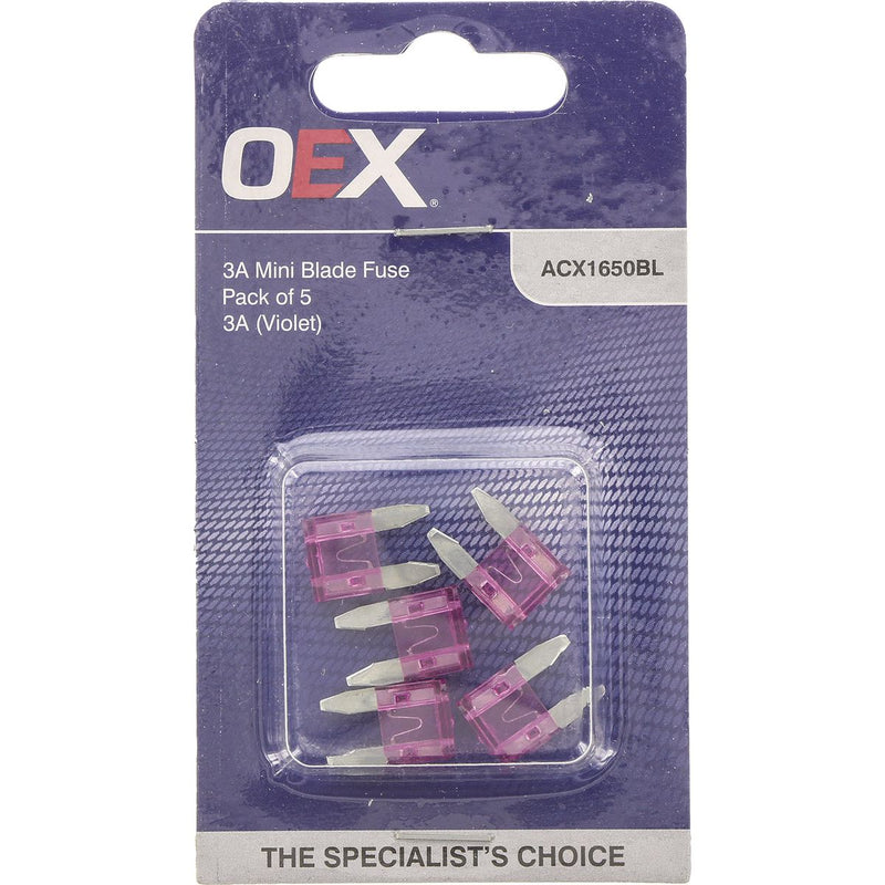OEX Mini Blade Fuse, 3A Violet - Pack Of 5 ACX1650BL