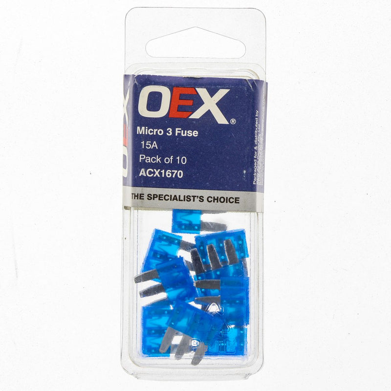 OEX Fuse Micro 3 Blade 15A Blue (Pack of 10) ACX1670