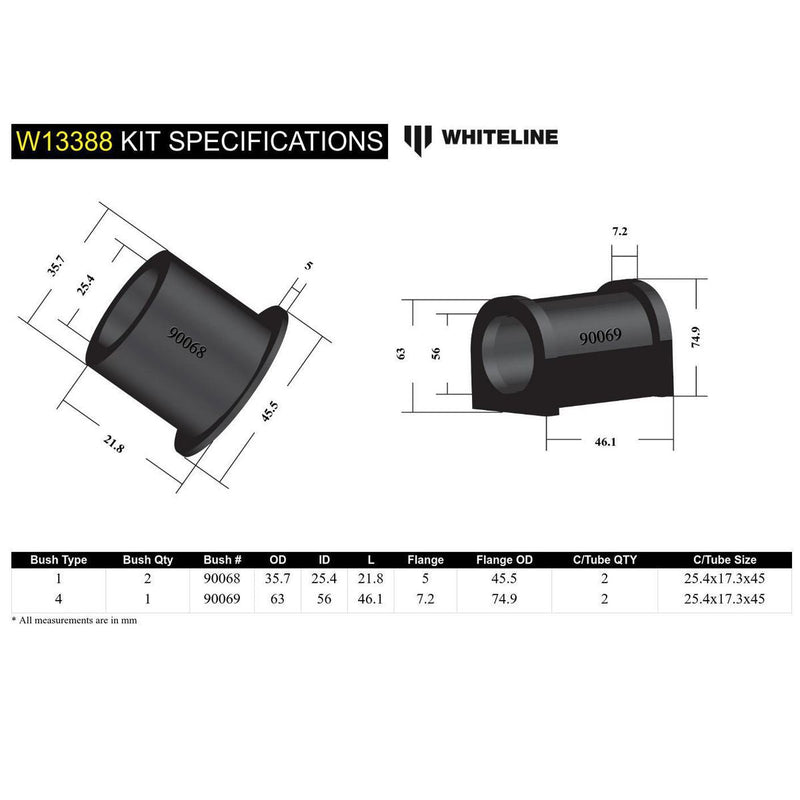 Whiteline W13388 Steering Rack And Pinion Mount Bushing