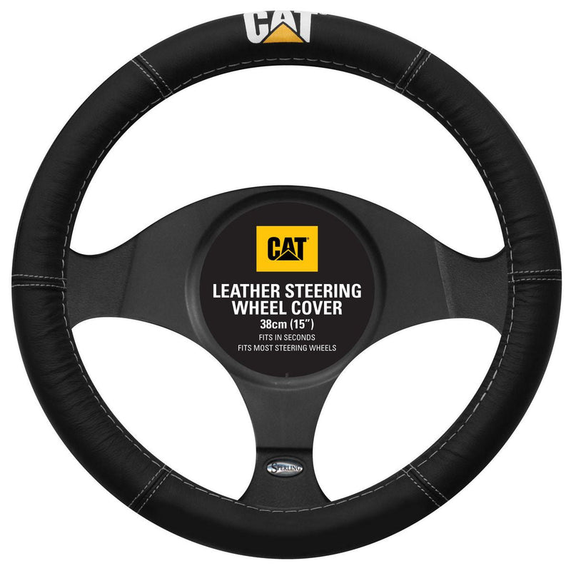 Caterpillar Leather Steering Wheel Cover Black 15in.