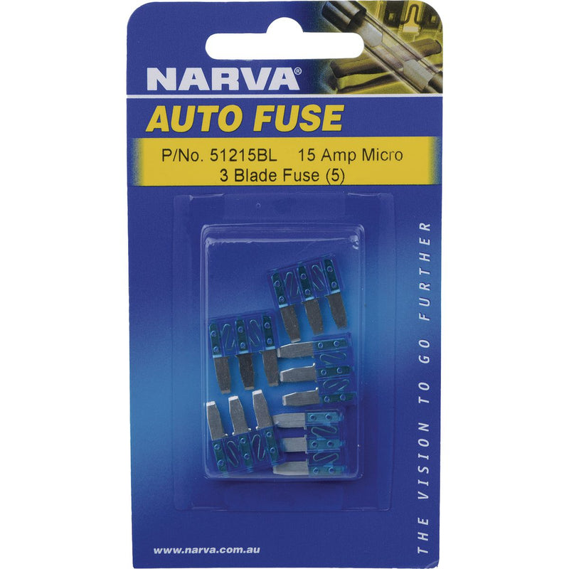 Narva 3 Blade Fuse Micro 15A Blue (5Pk) 51215BL