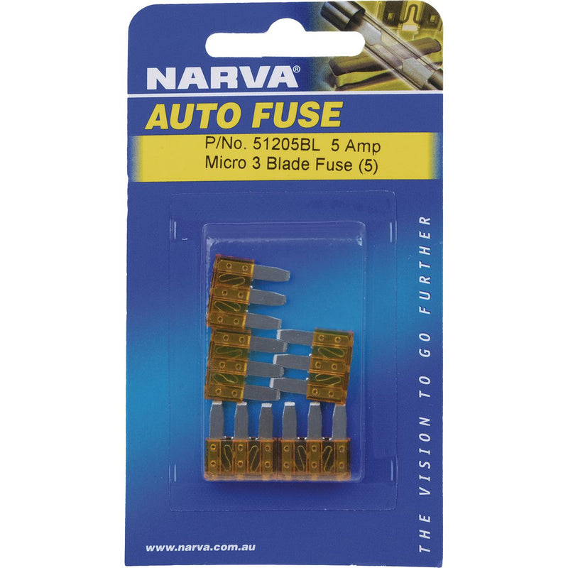 Narva 3 Blade Fuse Micro 5A Orange (5Pk) 51205BL