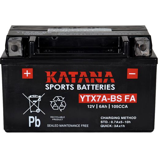 Katana 12V 6Ah Motorcycle AGM Battery YTX7A-BS FA