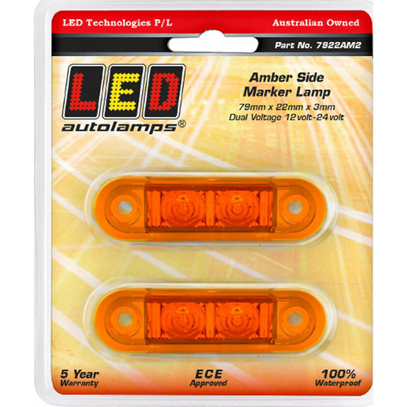 LED AutoLamps Low Profile Side Marker Amber 73x22x3mm