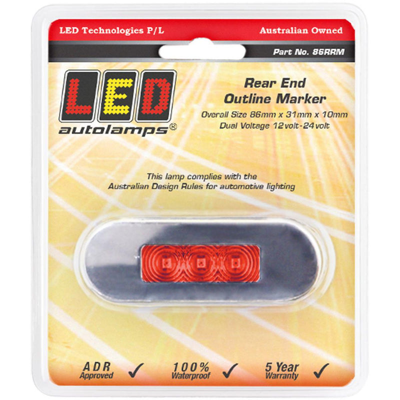 LED AutoLamps Rear Marker with Stainless Steel Bezel Red
