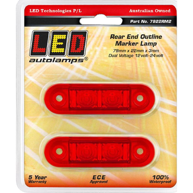 LED AutoLamps Low Profile Rear Marker Red 73x22x3mm
