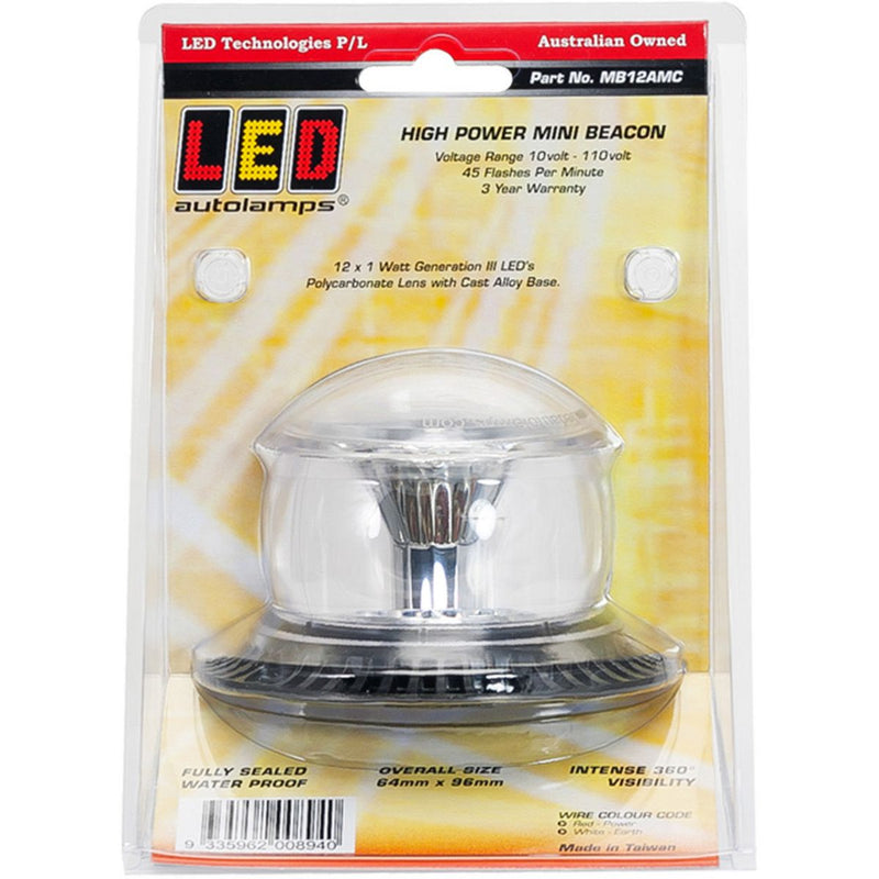 LED Autolamps Amber Beacon Light Clear Lens IP67 10/48V