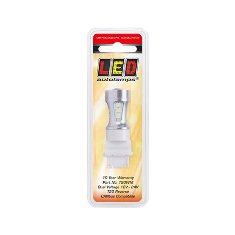 LED Autolamps T20 White Wedge Reverse Bulb, 12-24 Volt