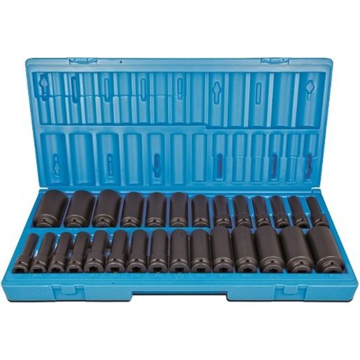 Action Impact Socket Set Deep 6-Point 1/2" Drive 28 Piece
