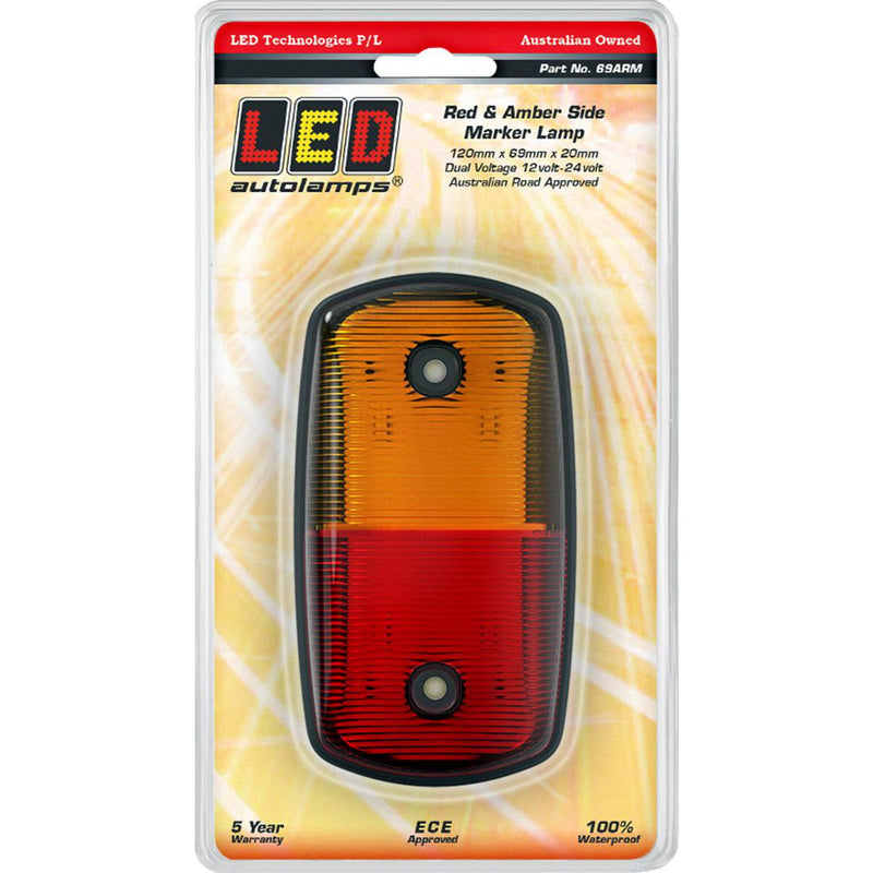 LED AutoLamps Side Marker Red/Amber 120x69x20mm 12-24V