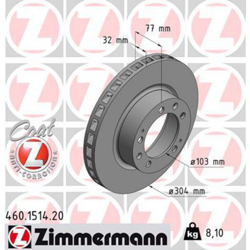 Zimmermann OE Coat Z Brake Rotor Single 304mm Front RH