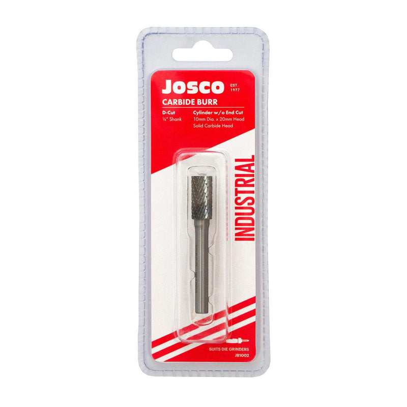 Josco 10mm x 20mm D-Cut Carbide Burr No End Cut Cylinder