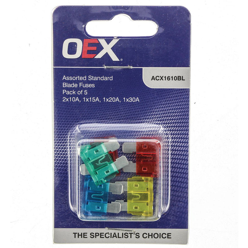 OEX Standard Blade Fuse Assortment - Pack Of 5 ACX1610BL