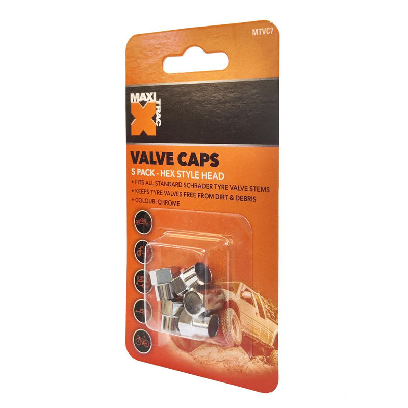 Maxi Trac Hexagon Chrome Valve Caps 5 Pack MTVC7