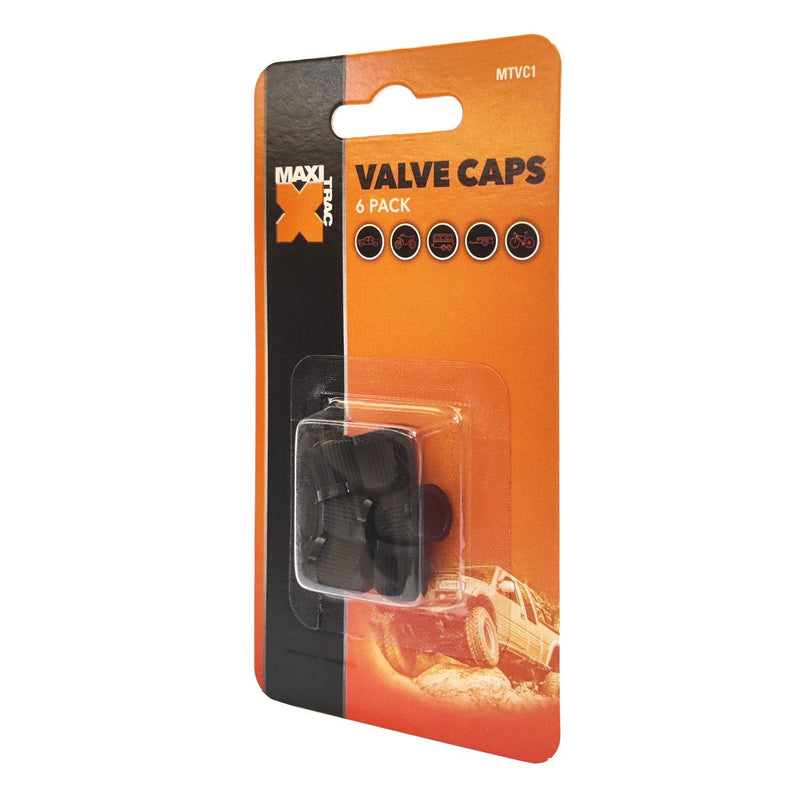 Maxi Trac Plastic Black Valve Caps 6 Pack MTVC1