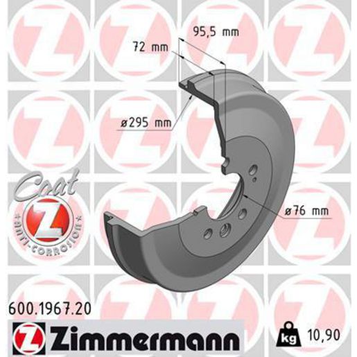 Zimmermann OE Coat Z Brake Drum Single 335mm Rear