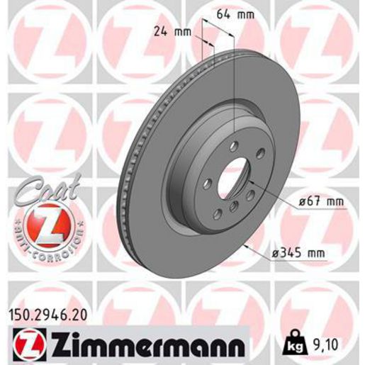 Zimmermann OE Coat Z Brake Rotor Single 345mm Rear