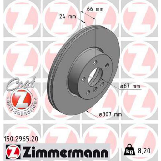 Zimmermann OE Coat Z Brake Rotor Single 307mm Front