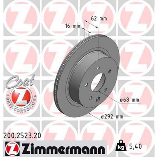 Zimmermann OE Coat Z Brake Rotor Single 292mm Rear