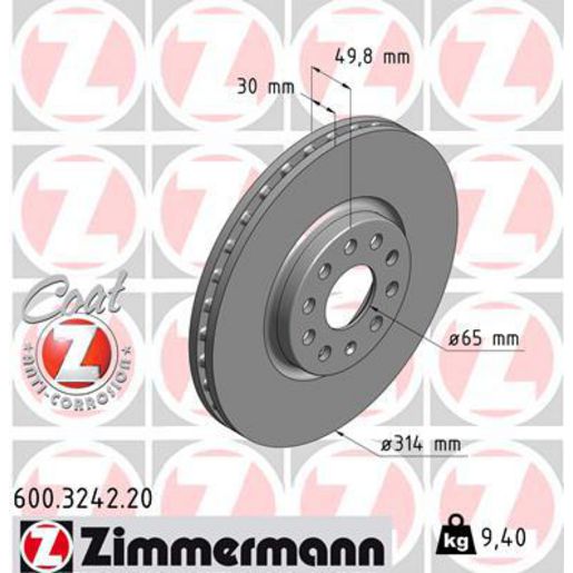 Zimmermann OE Coat Z Brake Rotor Single 314mm Front