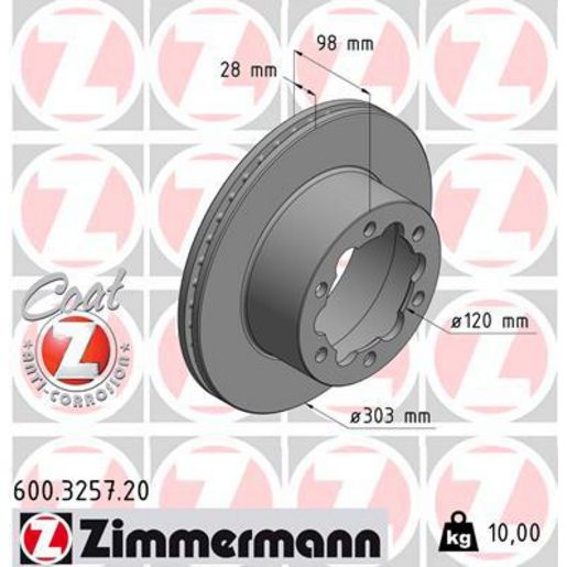 Zimmermann OE Coat Z Brake Rotor Single 303mm Rear