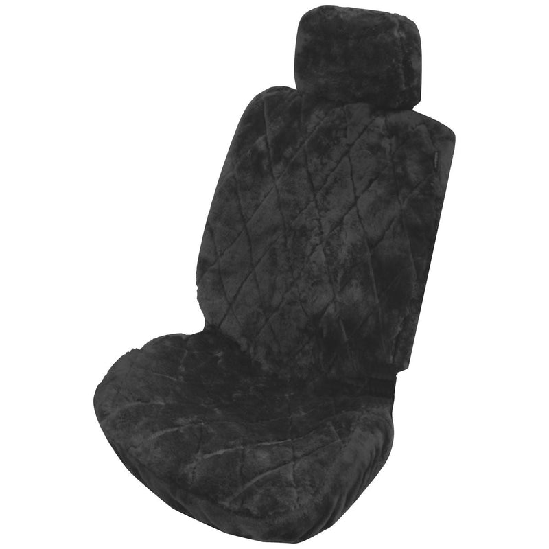 Gearup Sheepskin Car Seat Cover - Single Black Gussb