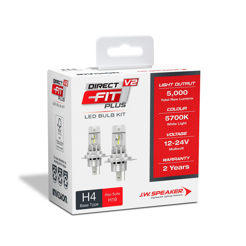 JW Speaker H4 LED Direct Fit Plus V2 Hi/Lo 12-24V 5700K