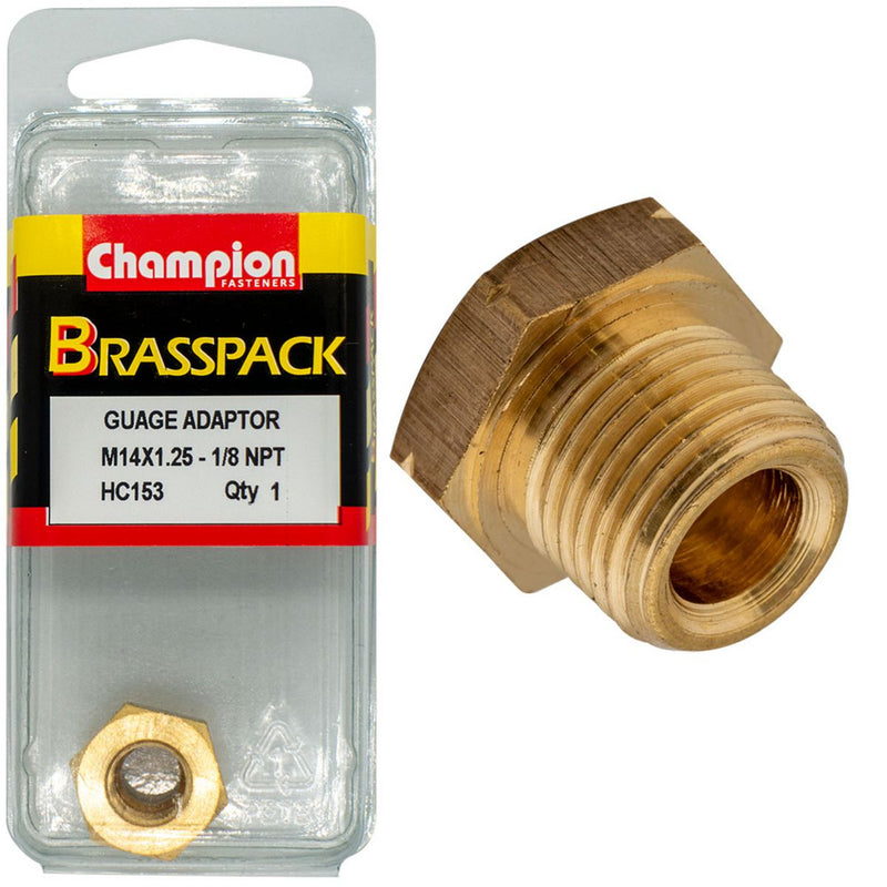 Champion Gauge Adaptor Brass M14 X 1.25 Male - 1/8 Npt