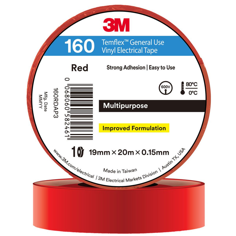 3M Temflex Vinyl Electrical 160 Red tape 19mm x 20mm
