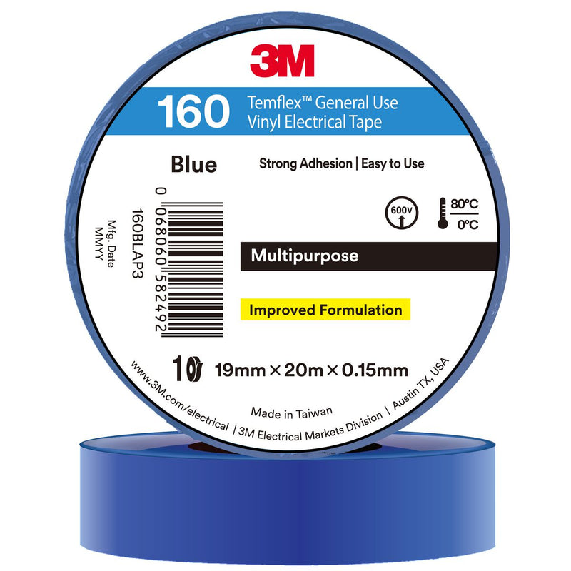 3M Tempflex Vinyl Electrica 160 Blue tape 19mm x 20mm