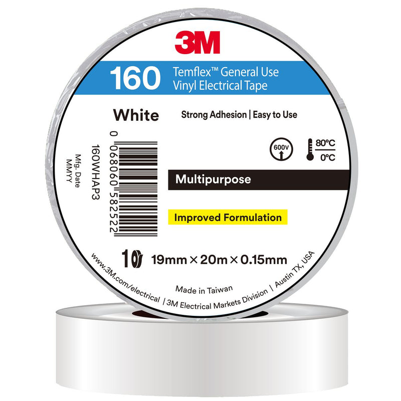 3M Temflex Vinyl Electrical 160 White tape 19mm x 20mm