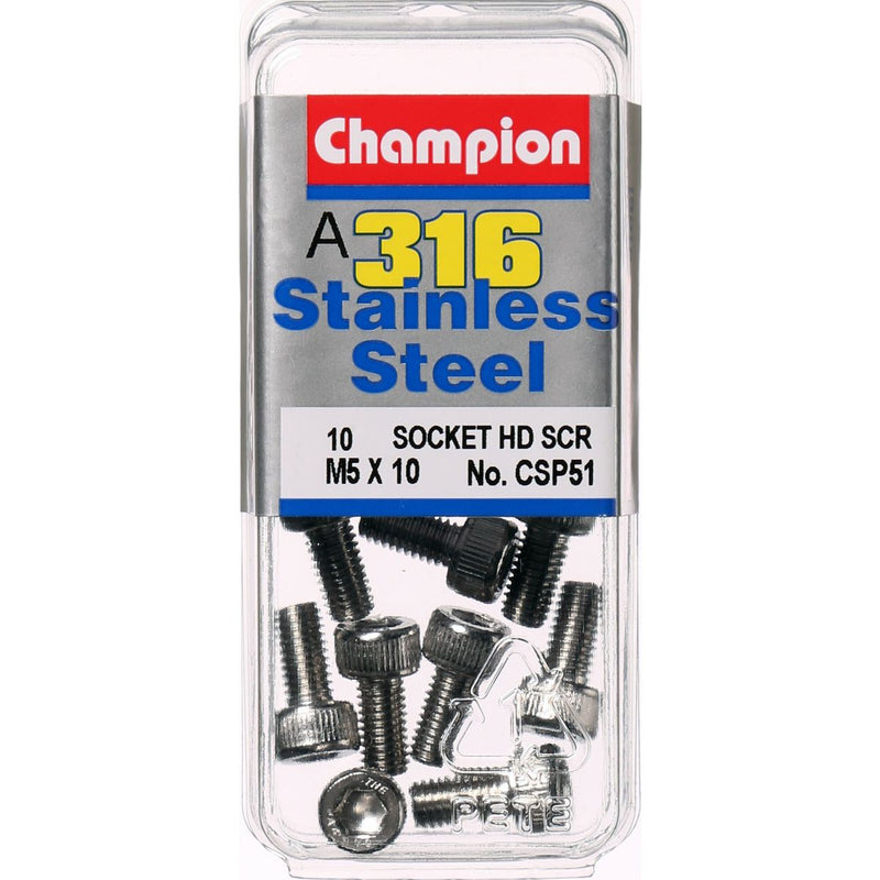 Champion Cap Screw Socket Head Stainless M5 x 10mm 10Pk