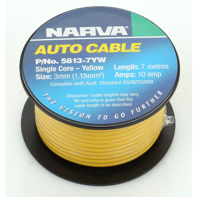 Narva Auto Cable 10A 3mm x 7m Yellow 5813-7YW