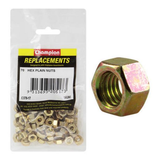 Champion Hex Nut Pack Plain UNC 1/4" 70Pk C370-17