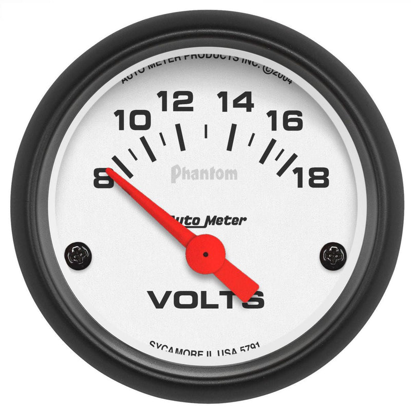 Autometer Phantom 2-1/16in Voltmeter 8-18V Short Sweep