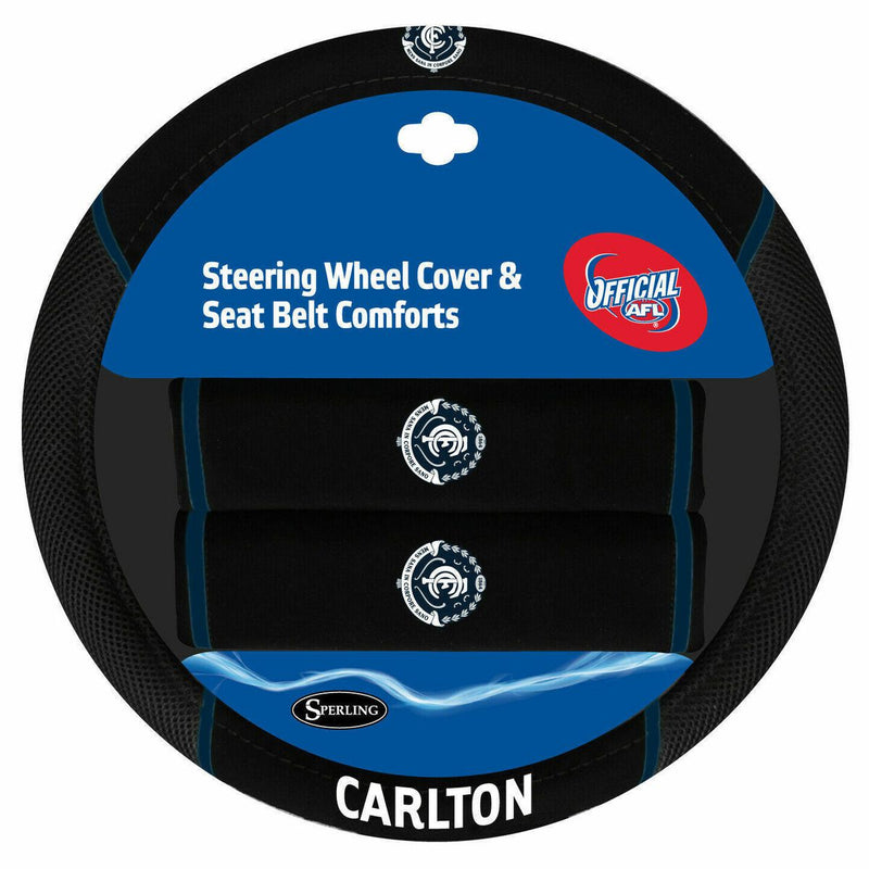 AFL Steering Wheel Cover/Seat Belt Cover Set - Carlton